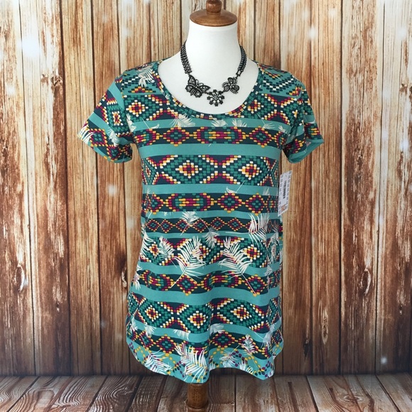 Lularoe Classic T Teal Emerald Feathers Leaves XS - Picture 8 of 8